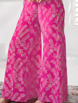 Girls Pink One-Shoulder Crop Top Palazzo Suit with Embroidery