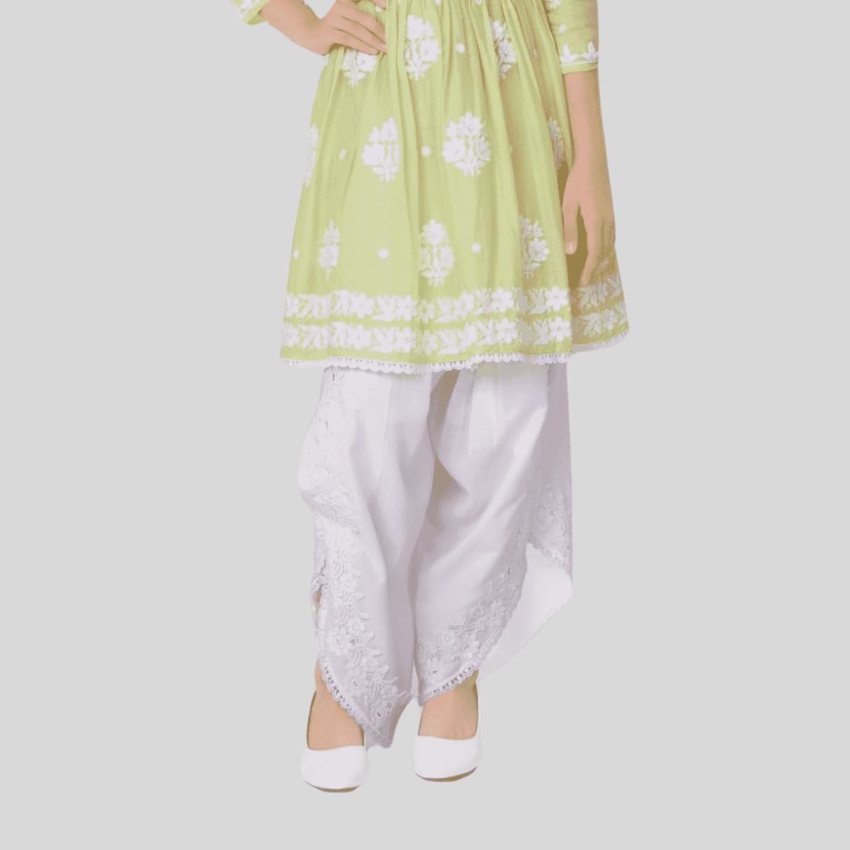 Girls Traditional 3/4th Sleeve Dhoti Set - Green