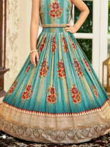 Girls' Festive Yellow Sequin Choli & Red Bandhani Lehenga