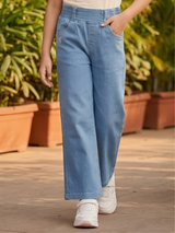 Girls' Stylish High-Waist Wide-Leg Denim Pants