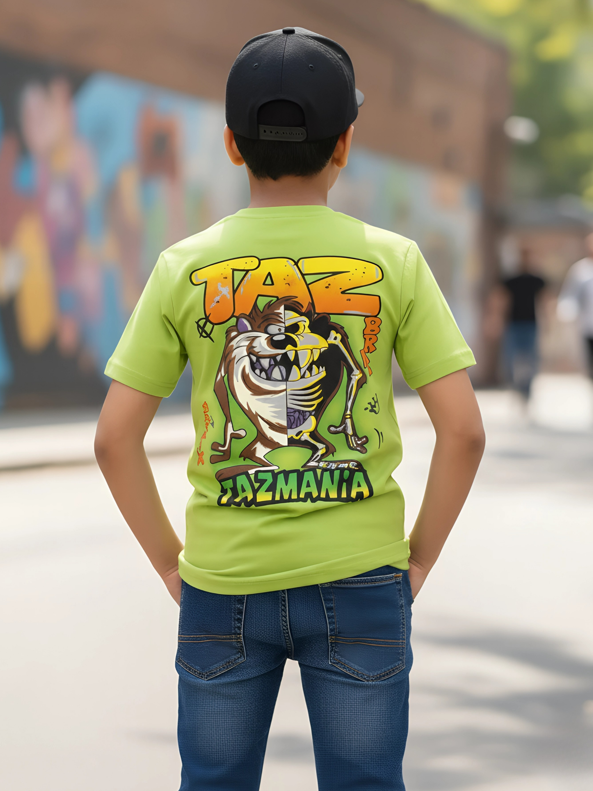 Looney Tunes Taz Mania Logo Kids' Lime Green T-Shirt.