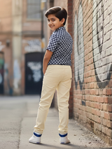 Boys Premium Cream Cotton Regular Fit Casual Chinos