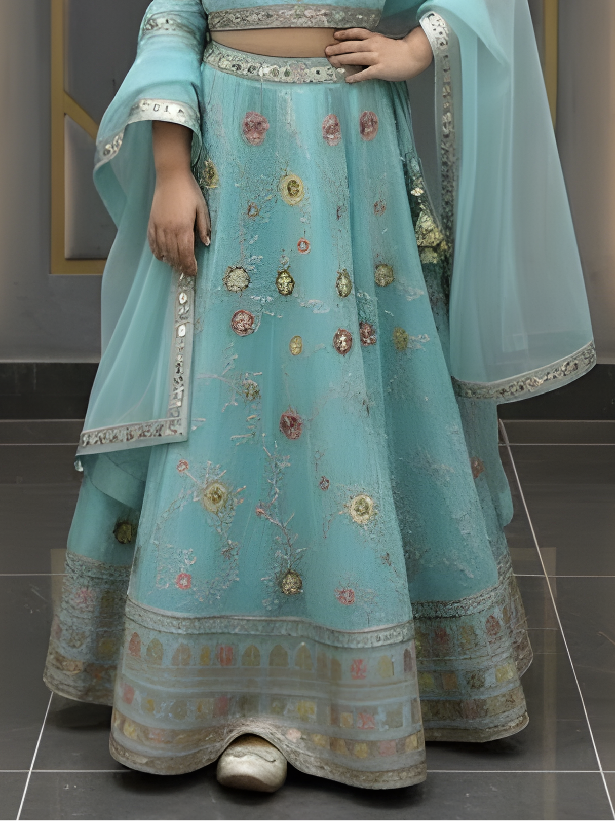 Girls Green Lehenga Choli with Dupatta