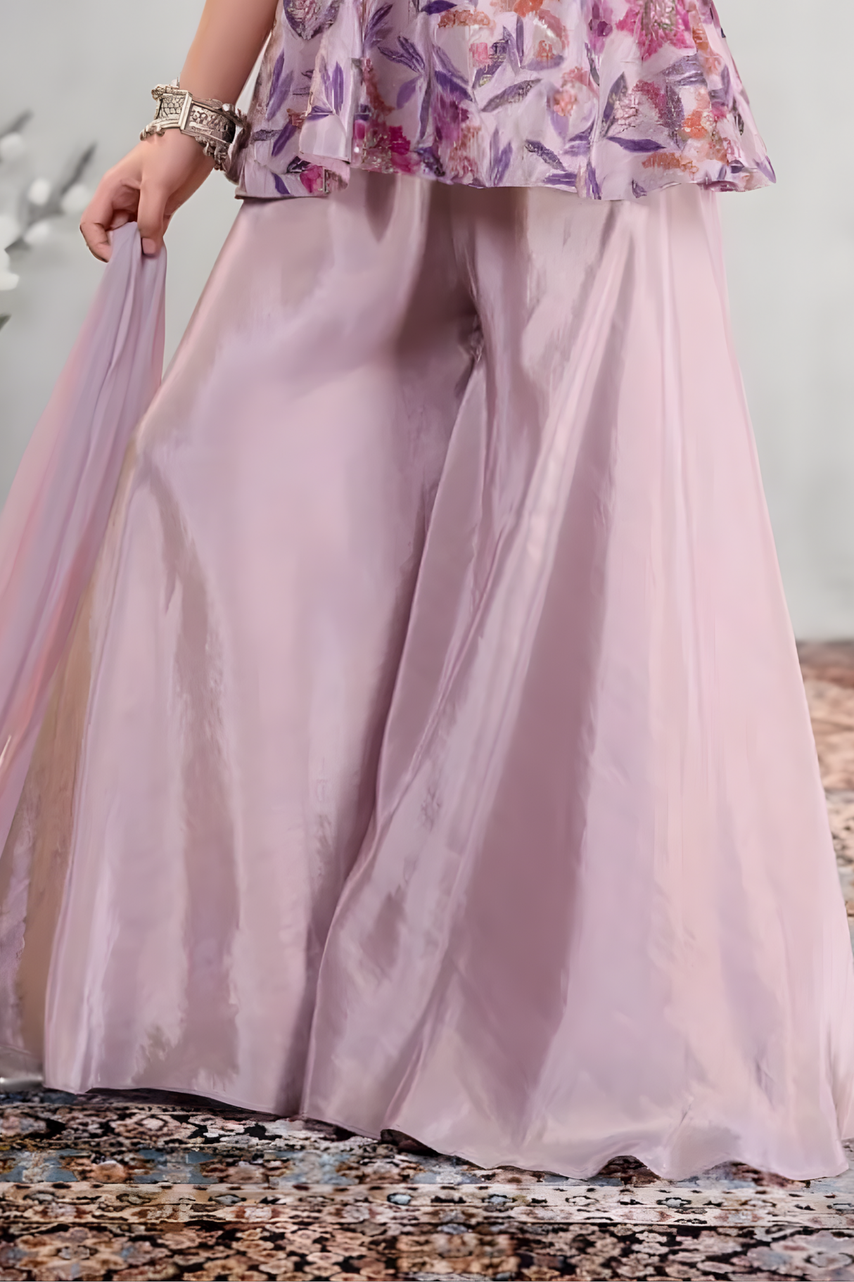 Girls' Sequin Embroidered Crop Top and Pink Sharara Set