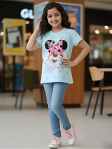 Girl's Disney Minnie Mouse Print Blue Cotton Tops