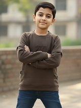 Boys Dark Green "Challengers" Graphic Full Sleeve Textured T-Shirt