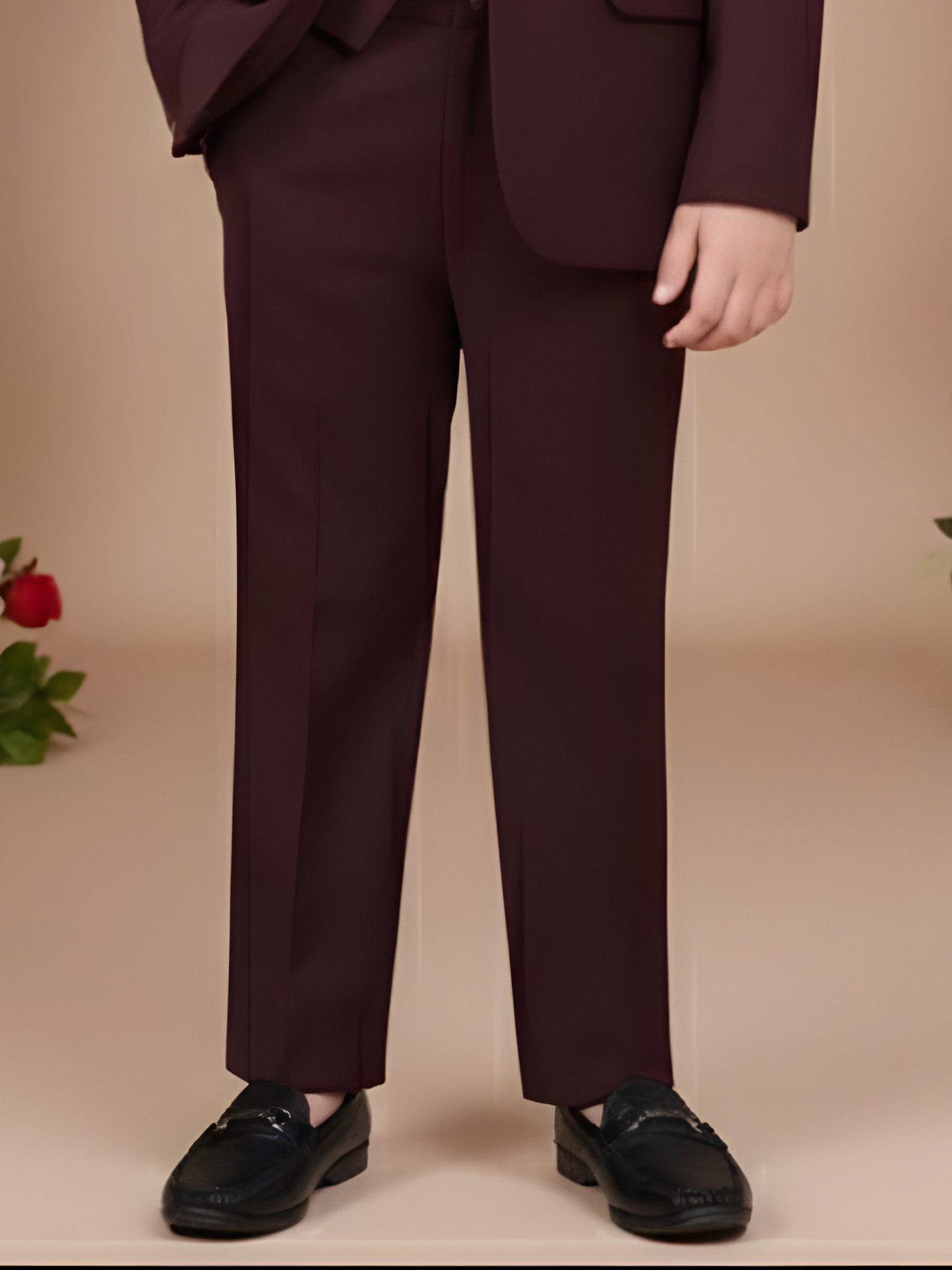 Boys' Plum/Maroon Velvet Achkan Suit with Gold Embroidered Motif