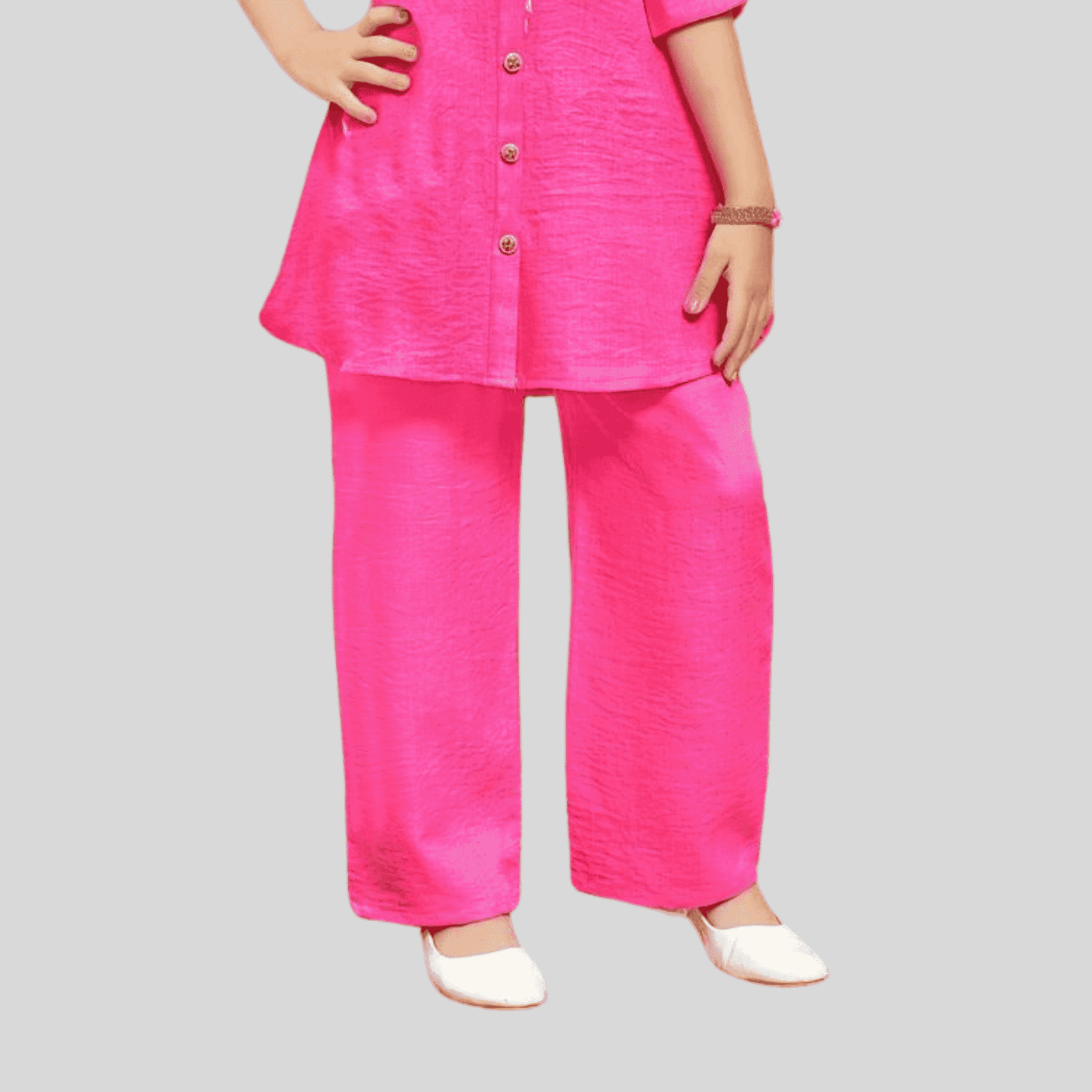 Girls Traditional 3/4th Sleeves Plazo Set - Pink