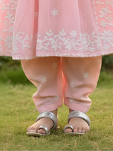 Girls' Pastel Pink Embroidered Kurti and Pant Two-Piece Set
