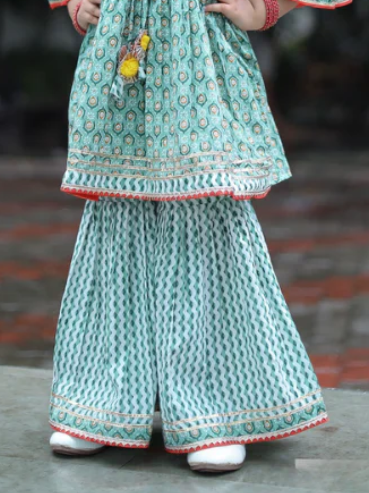 Girls Traditional 3/4th Sleeves Sharara Set - Green