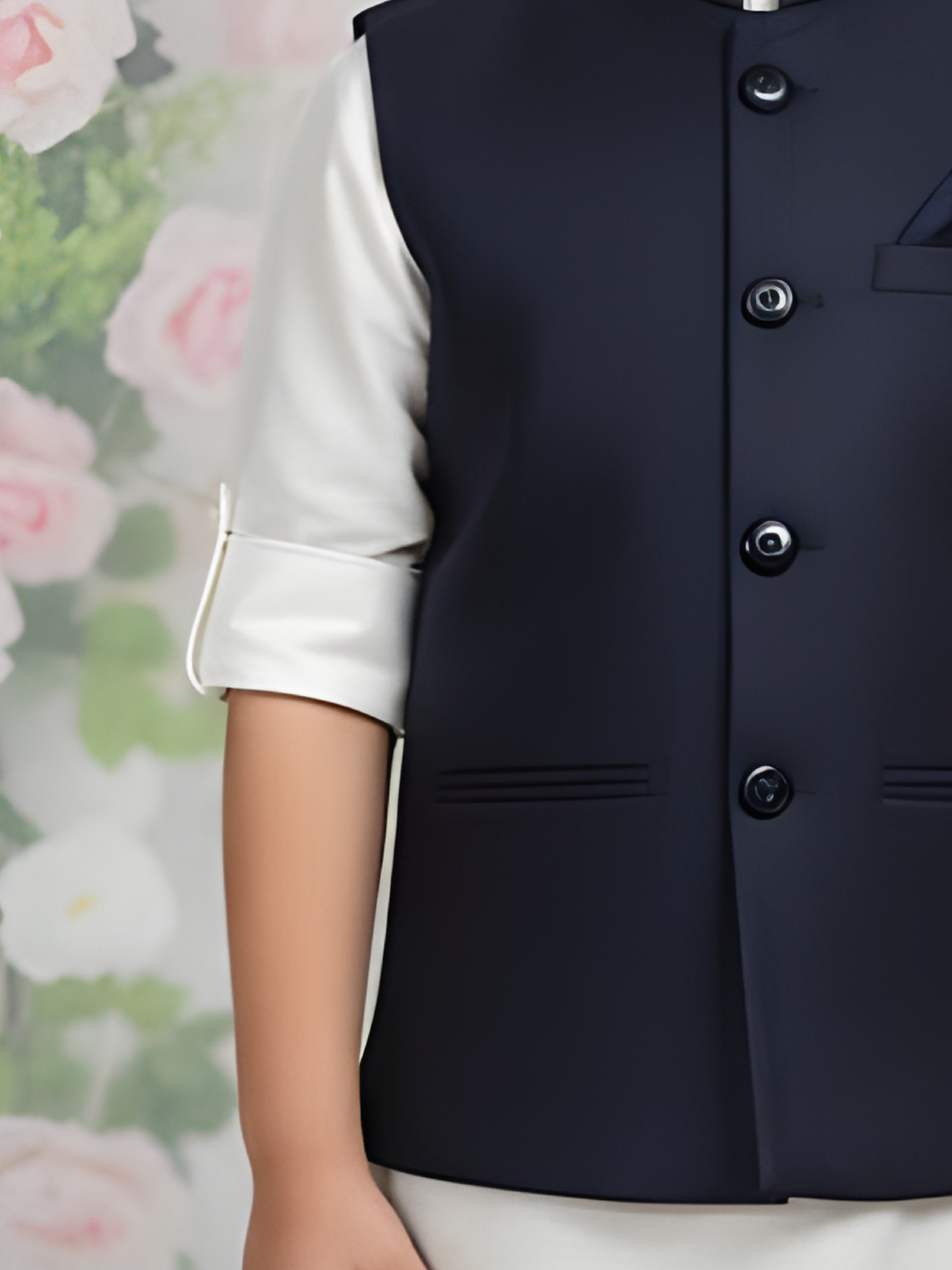 Boys Party Waist Coat with Shirt High Neck-Green