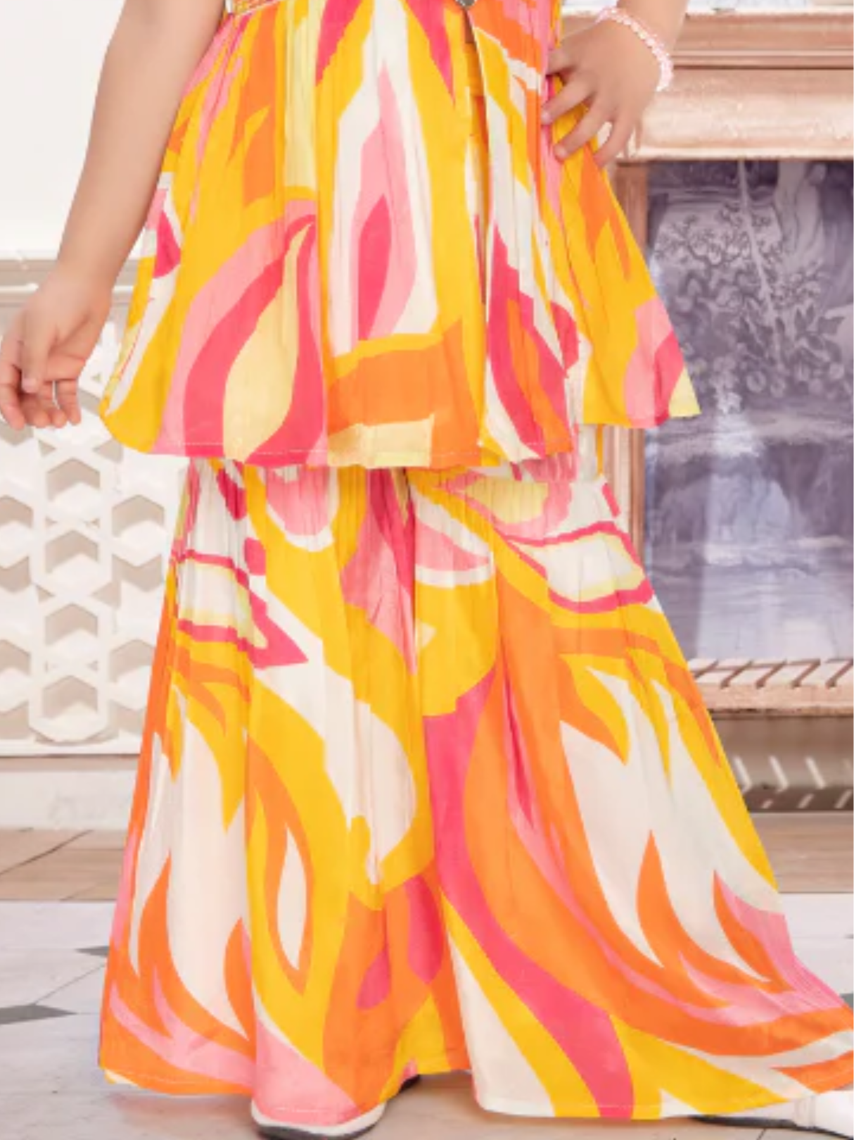 Girls Traditional Sleeves Less Ghagara Set - Yellow