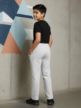 Boys' Comfort-Fit Light Grey Melange Joggers with Graphic Print