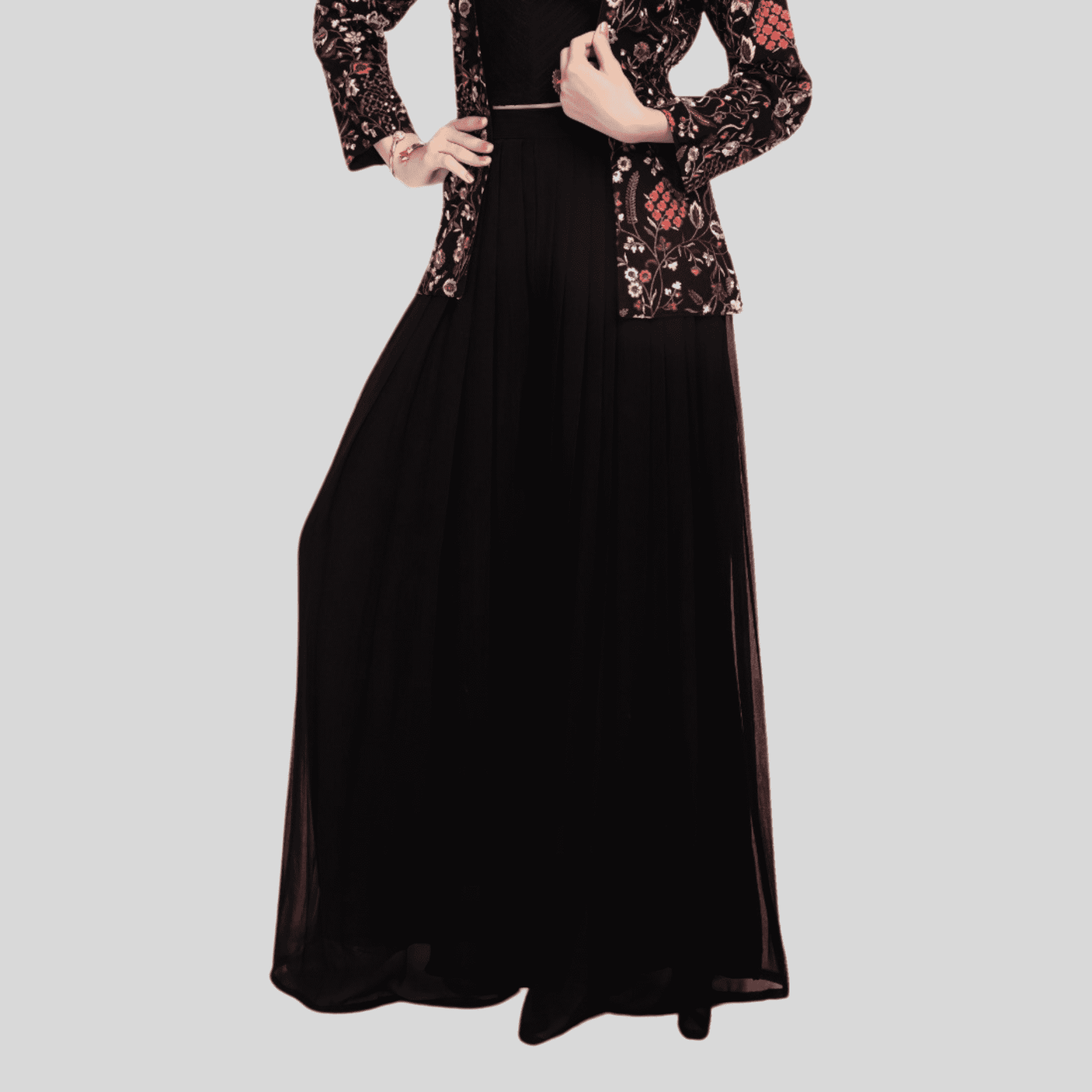 Girls Traditional 3/4th Sleeves Plazo Set - Black