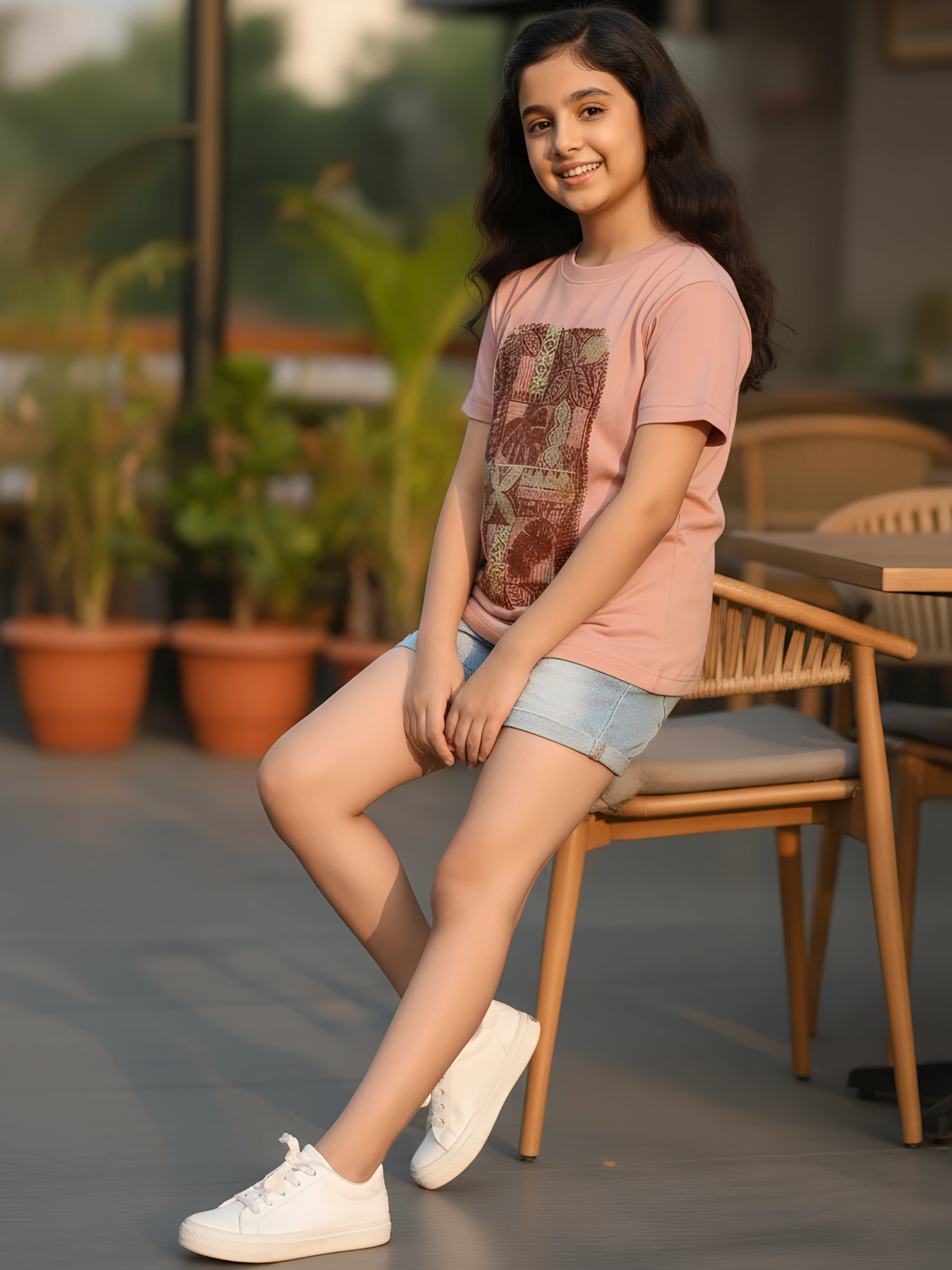 Girls' Dusty Rose Graphic Print Cotton Top