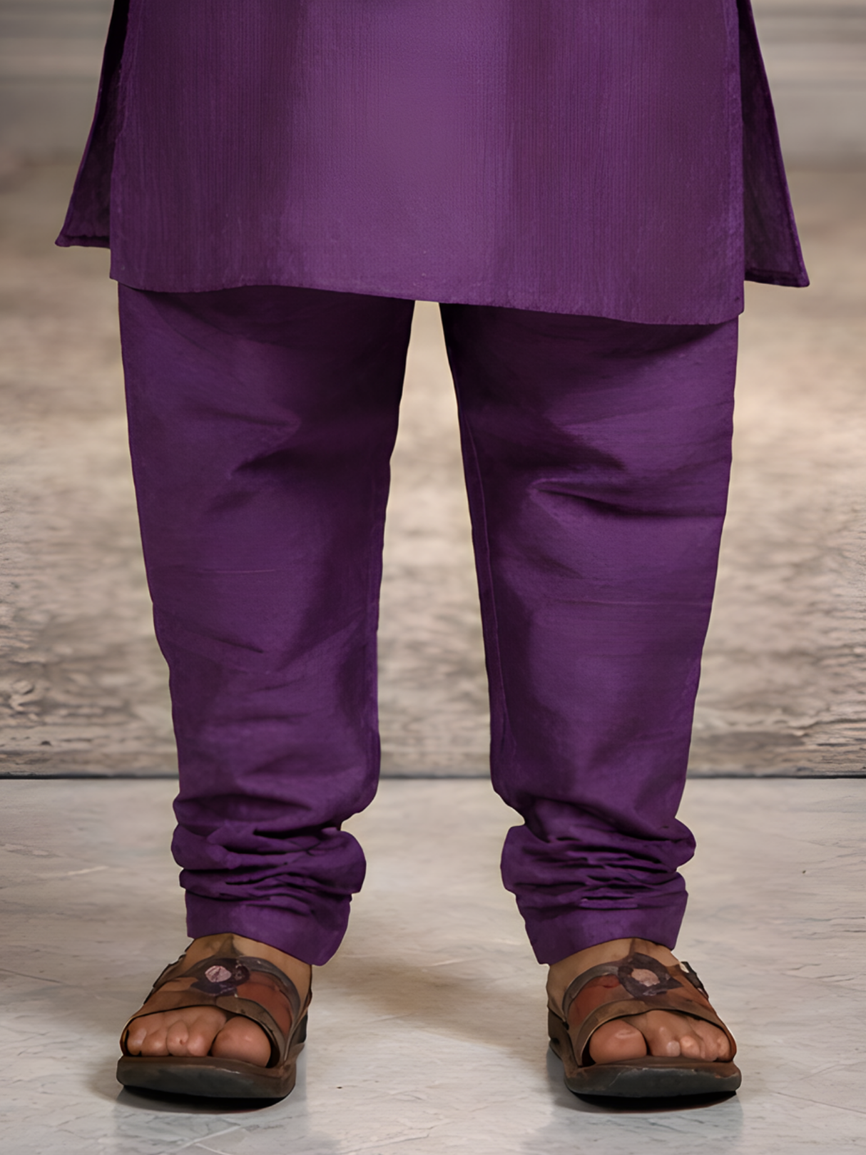 Boys' Deep Purple Kurta Set with Tropical Print Nehru Jacket