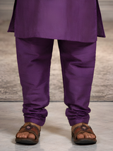 Boys' Deep Purple Kurta Set with Tropical Print Nehru Jacket