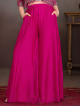 Girls' Rani Pink Floral Print Lehenga Choli Set with Bell Sleeves