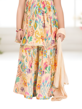 The Whimsical Meadow Floral Peasant Garara Set (Cream Multi).