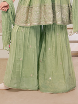 Girls Traditional Sleeves Less Sharara Set - Green