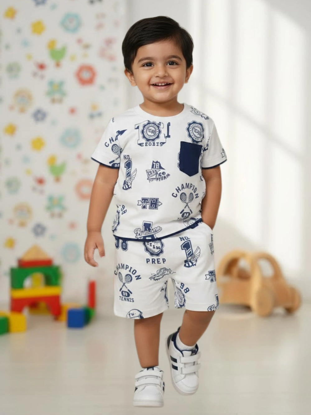 Little Gentleman Bear Embroidery Coordinate Set - Cream