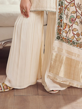 Girls' Premium Cream Gharara Suit with Heavy Sequin Embroidery & Floral Dupatta
