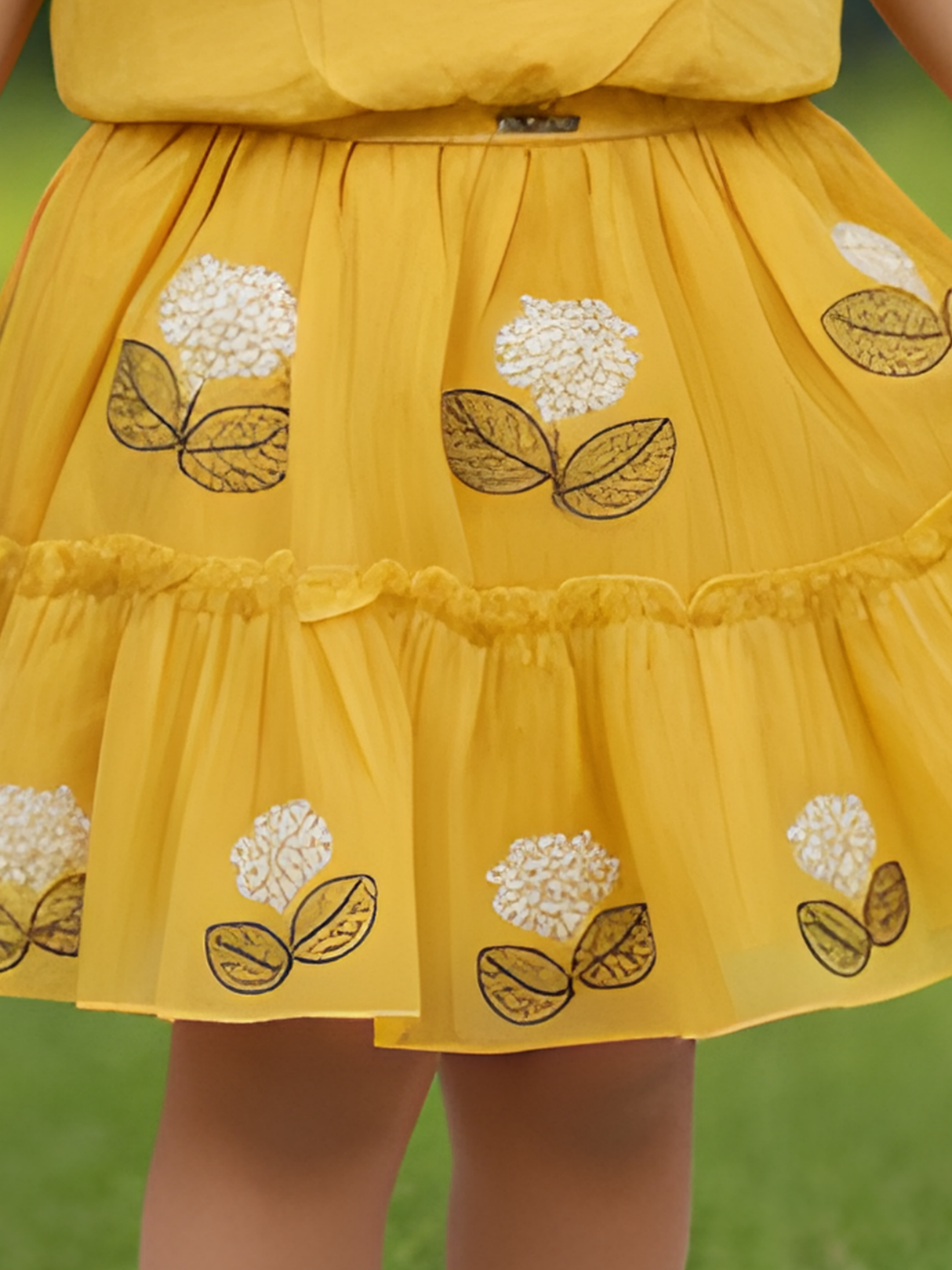 Girls Yellow Top & Tiered Ruffle Skirt Set