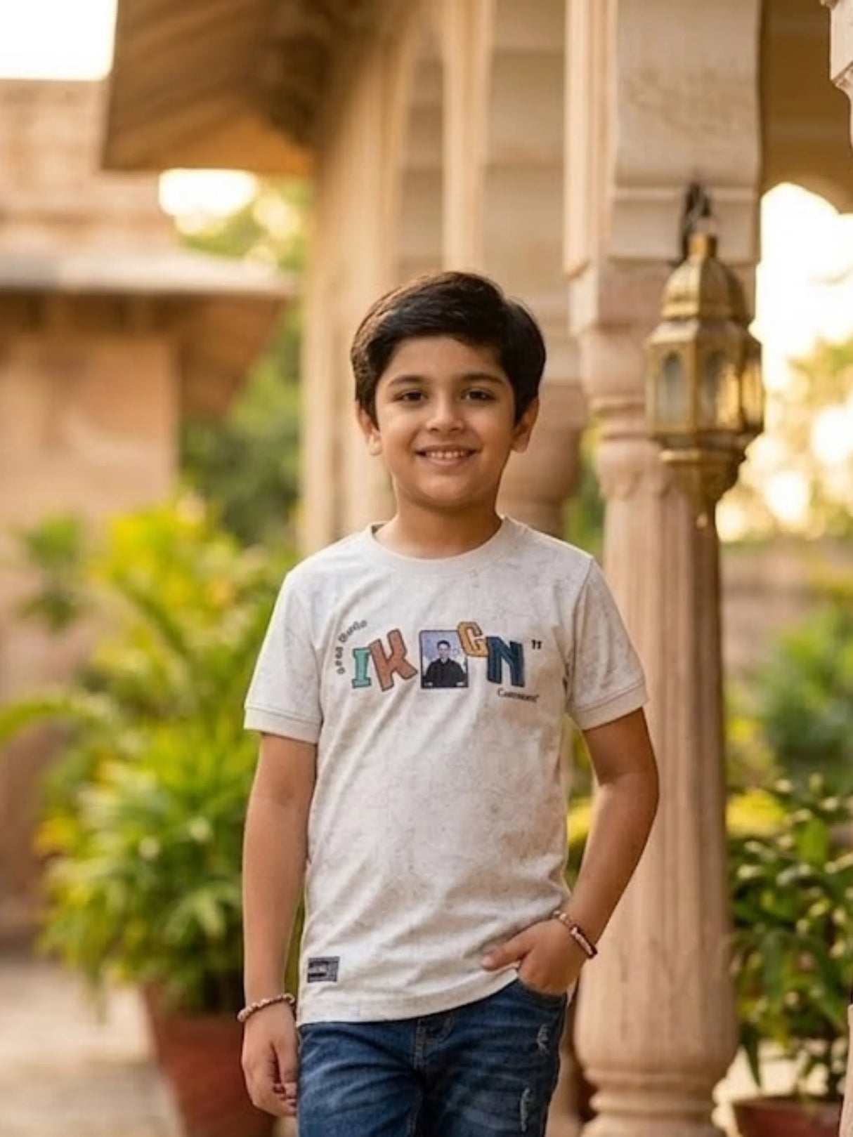 Boys Slate Grey Graphic Print Cotton T-Shirt