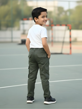 Boys Premium Olive Green Cotton Cargo Pants