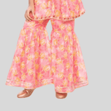 Girls Traditional Sleeves Less Sharara Set - Peach