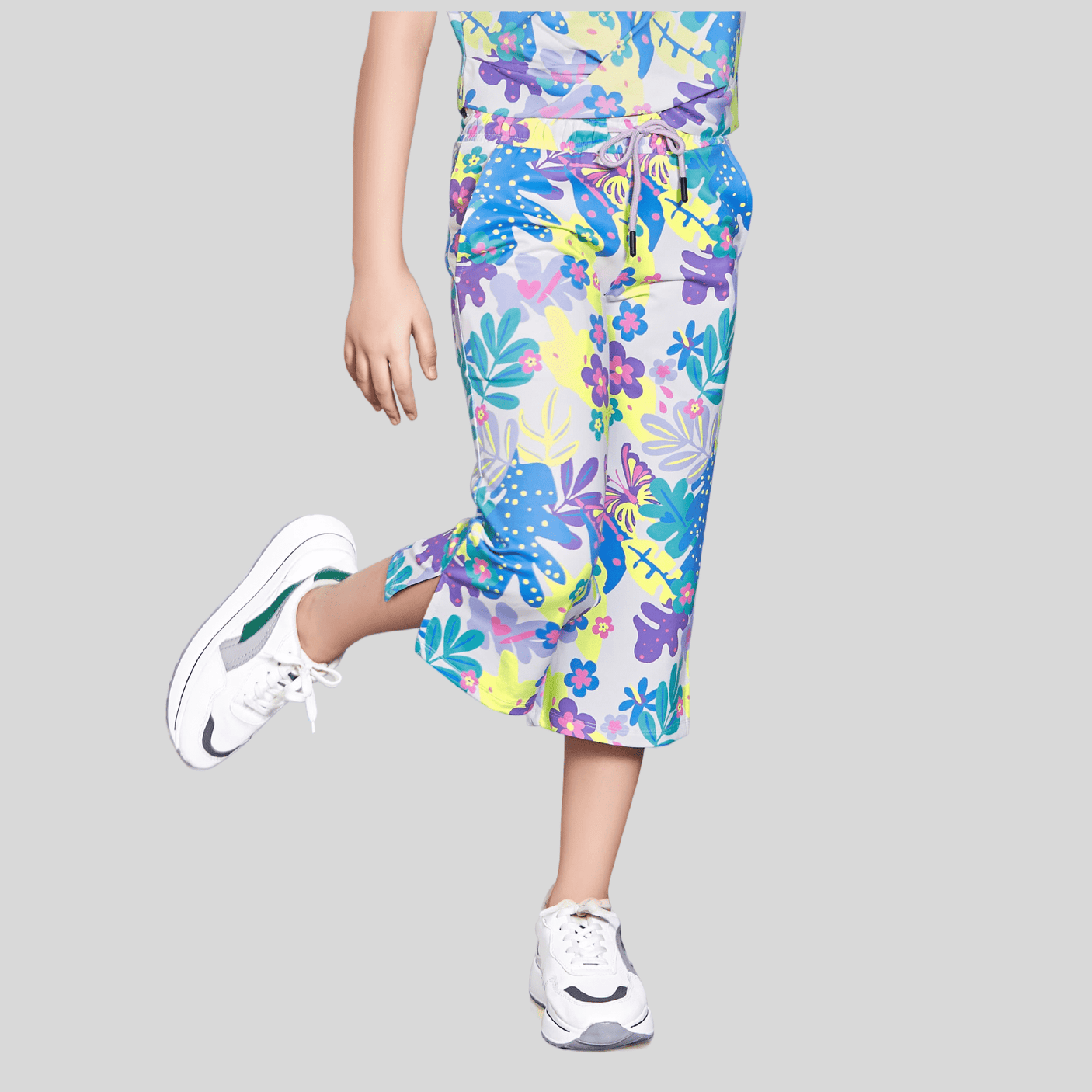 Girls Casual Printed Half Sleeves Capri Set - Purple