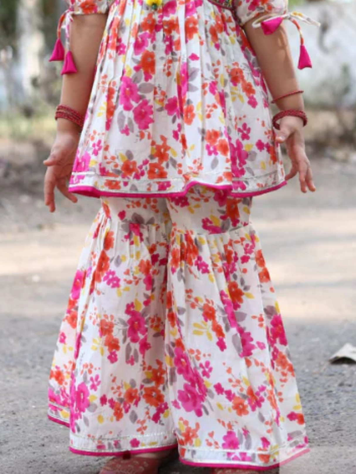 Girls Traditional Half Sleeves Sharara Set - Pink