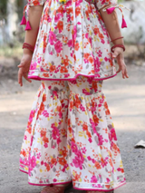 Girls Traditional Half Sleeves Sharara Set - Pink