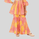 Girls Traditional Full Sleeves Sharara Set - Orange