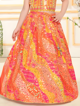 Girls' Elegant White Multi-Color Floral Lehenga Choli