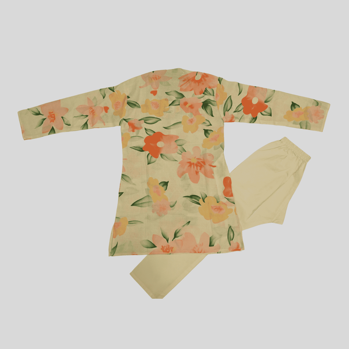 Boys Traditional Printed Chudidar Kurta Set - Cream