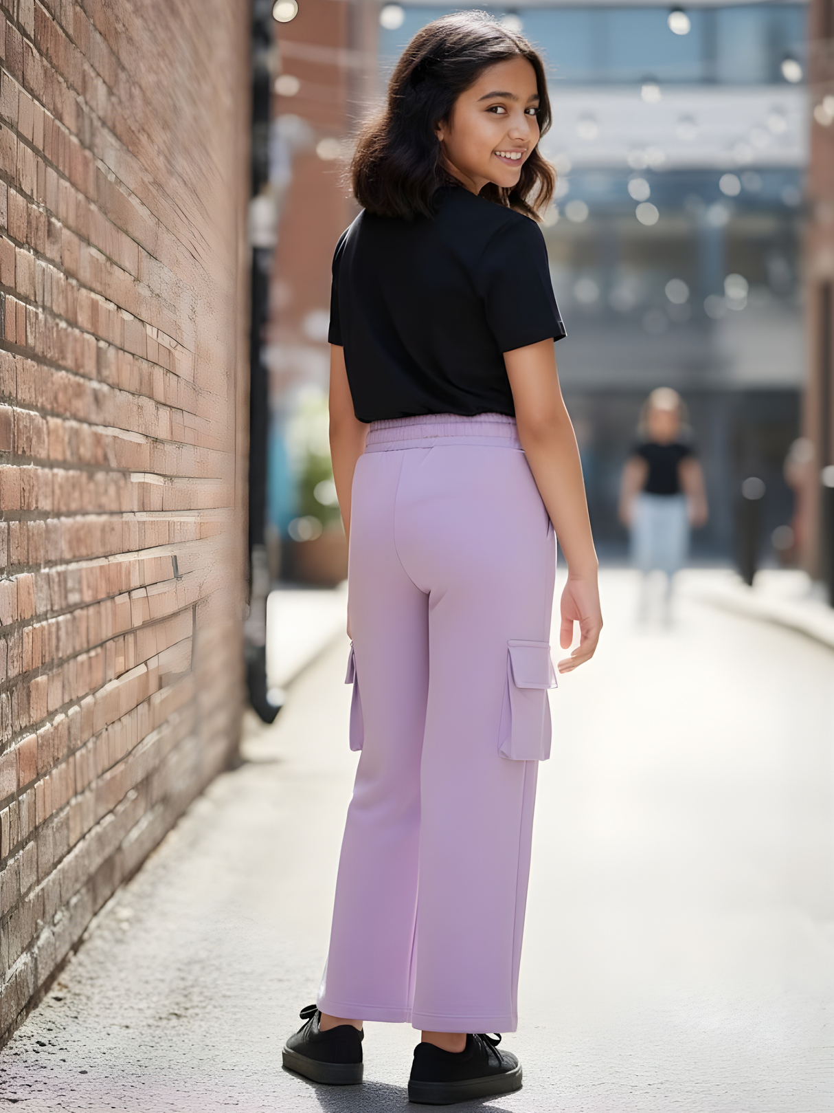 Girls' Lavender Purple Wide-Leg Cargo Track Pants