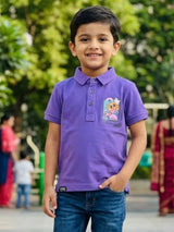 Boys Vibrant Purple Graphic Polo T-Shirt