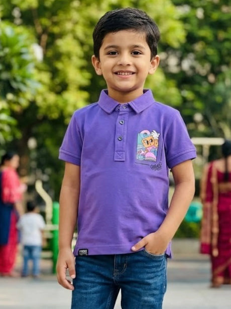 Boys Vibrant Purple Graphic Polo T-Shirt