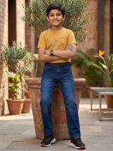 Boys Premium Dark Blue Straight Fit Comfort Denim Jeans with Adjustable Belt