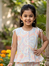 Girls Pink Pastel Swirl Peplum Co-ord Set
