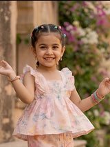 Girls Pink Floral Ruffle Coordinate Set