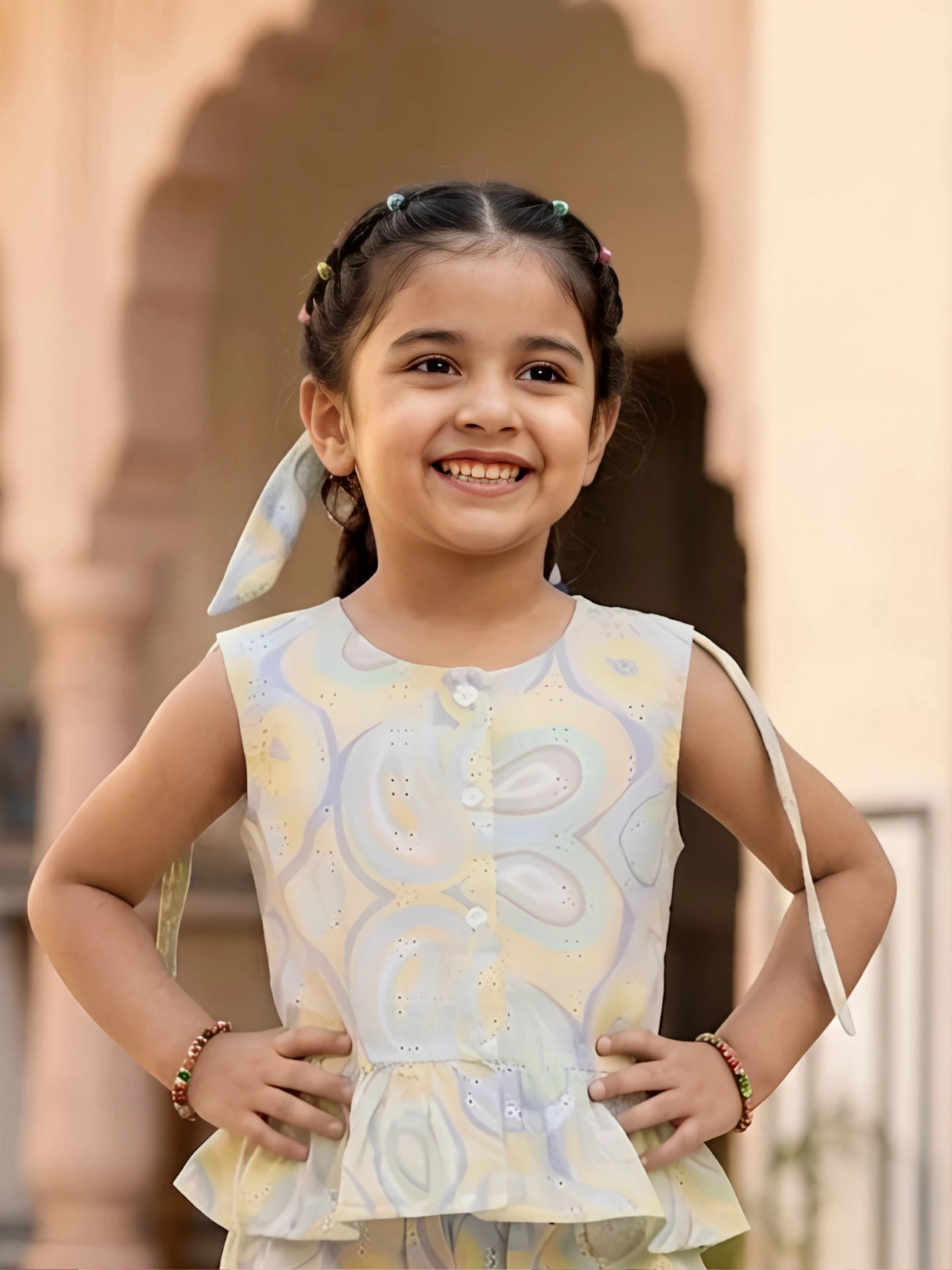 Girls Yellow Marble Swirl Cotton Co-ord Set