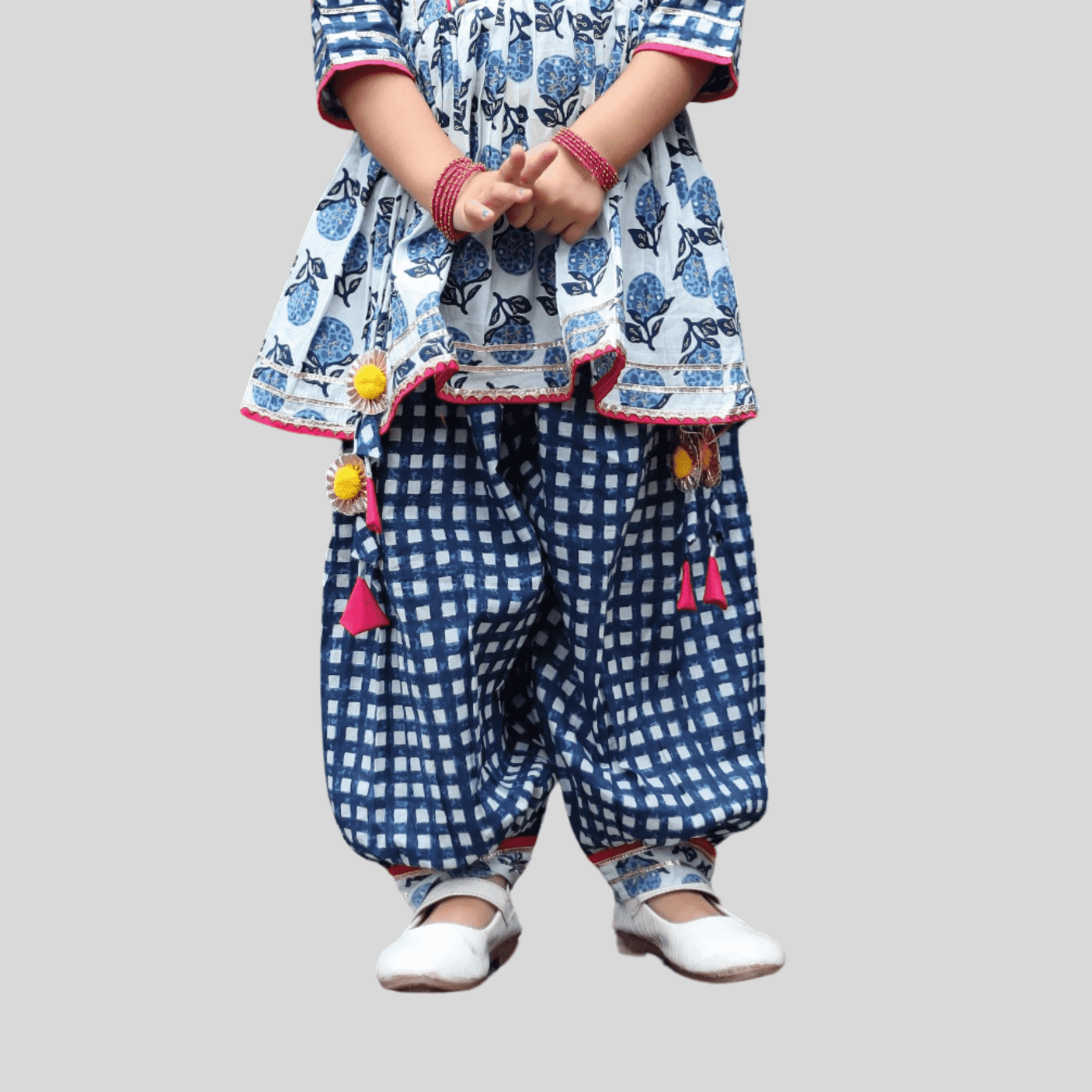 Girls Traditional 3/4th Sleeves Patiala Set - Blue