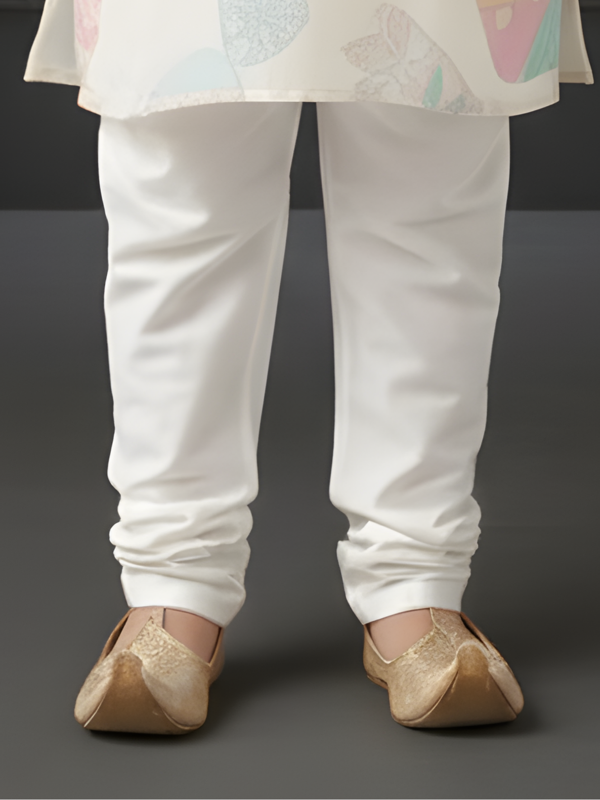 Boys Cream Kurta Set with Pastel Geometric Prints & Embroidered Neckline