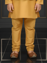 Boys Mustard Yellow Silk Kurta Set with Embroidered Nehru Jacket