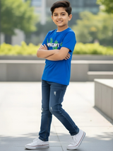 Minecraft Pixelated Logo Kids' Royal Blue T-Shirt.