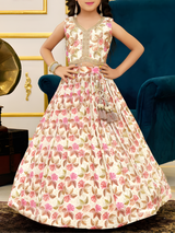 Girls' Teal Multi-Print Festive Lehenga Choli