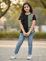 Girls' Vibrant Rainbow Stripe Graphic Top