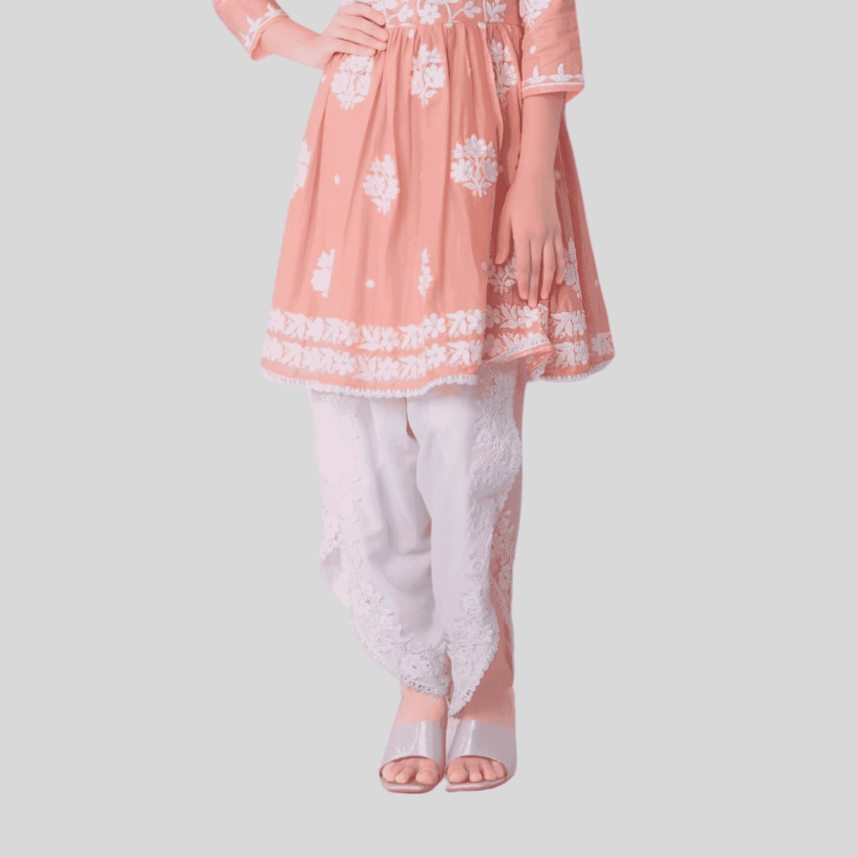 Girls Traditional 3/4th Sleeve Dhoti Set - Peach